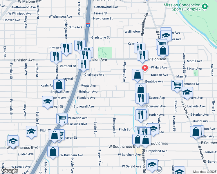 map of restaurants, bars, coffee shops, grocery stores, and more near 424 San Blas in San Antonio
