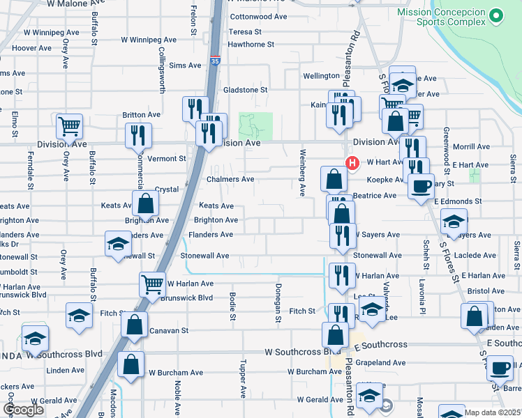 map of restaurants, bars, coffee shops, grocery stores, and more near 424 San Blas in San Antonio