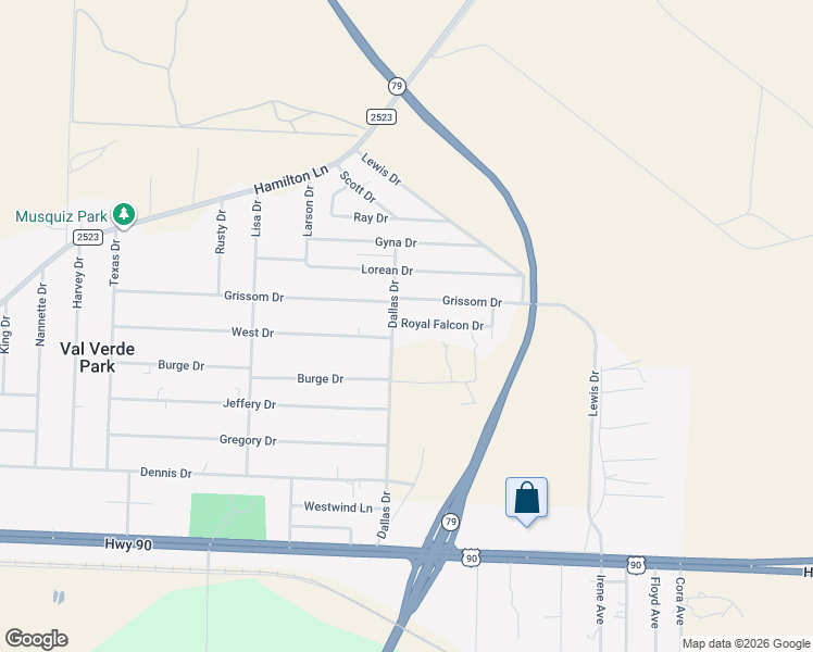 map of restaurants, bars, coffee shops, grocery stores, and more near 305 Royal Falcon Drive in Del Rio