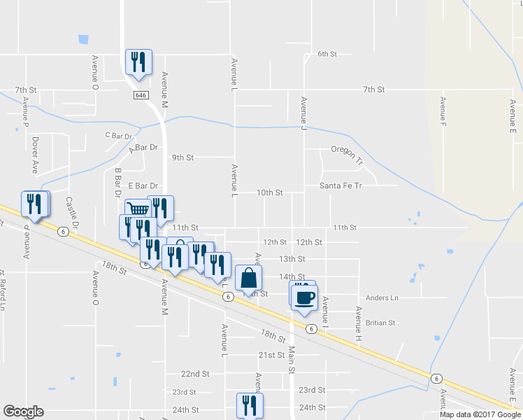 map of restaurants, bars, coffee shops, grocery stores, and more near 4412 Avenue K in Santa Fe
