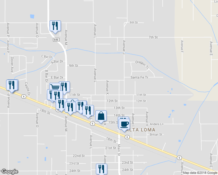 map of restaurants, bars, coffee shops, grocery stores, and more near 4413 Avenue K in Santa Fe