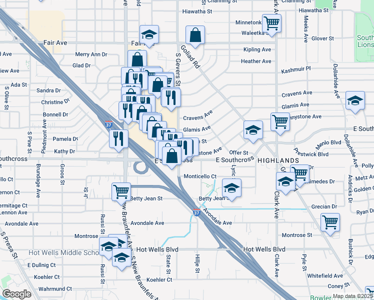 map of restaurants, bars, coffee shops, grocery stores, and more near 127 Pennystone Avenue in San Antonio