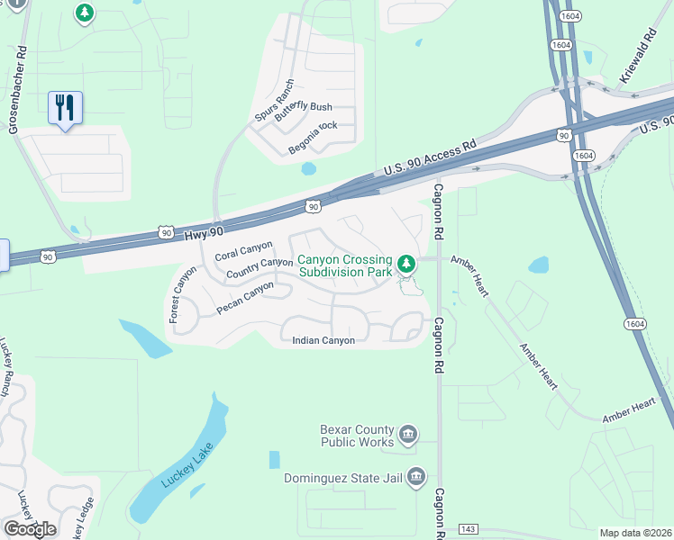 map of restaurants, bars, coffee shops, grocery stores, and more near 11127 Country Canyon in San Antonio