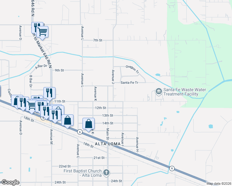 map of restaurants, bars, coffee shops, grocery stores, and more near 4409 Avenue J in Santa Fe