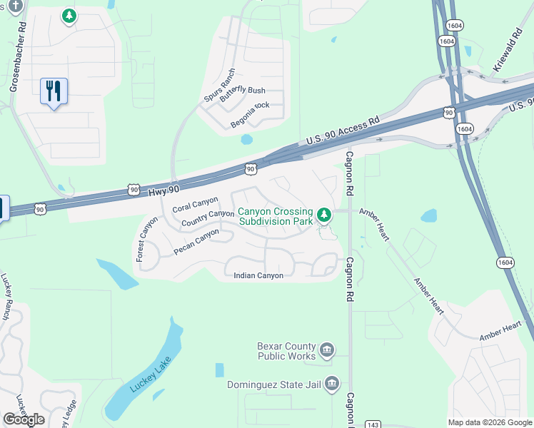 map of restaurants, bars, coffee shops, grocery stores, and more near 11127 Country Canyon in San Antonio