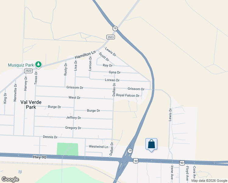 map of restaurants, bars, coffee shops, grocery stores, and more near 305 Royal Falcon Drive in Del Rio