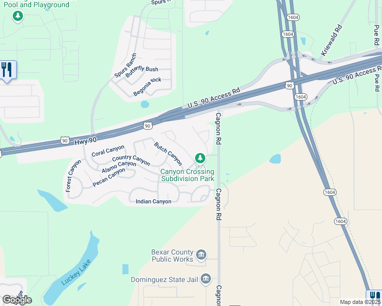 map of restaurants, bars, coffee shops, grocery stores, and more near 5718 Red Canyon in San Antonio