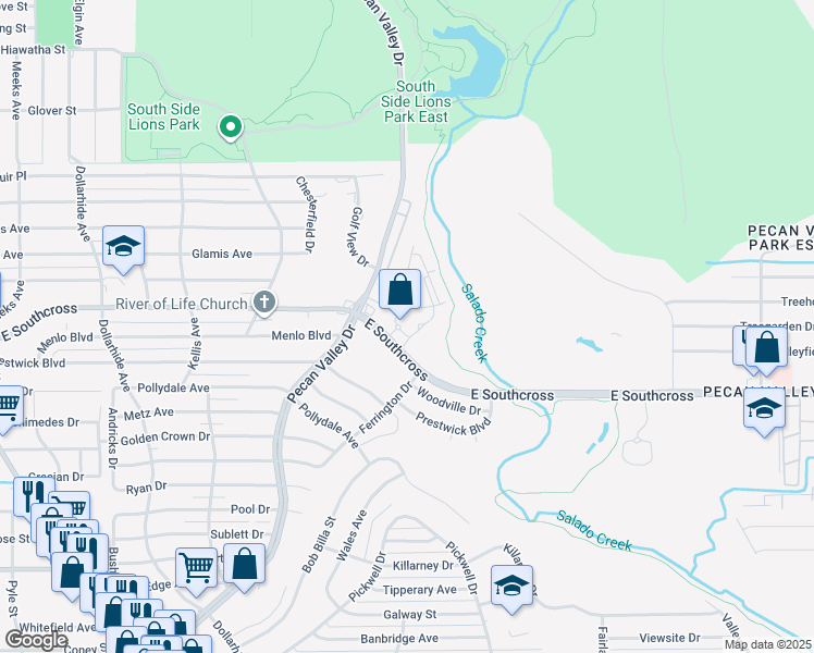 map of restaurants, bars, coffee shops, grocery stores, and more near 3450 East Southcross in San Antonio