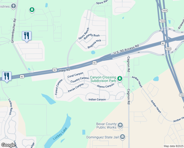 map of restaurants, bars, coffee shops, grocery stores, and more near 5519 Hidden Canyon in San Antonio
