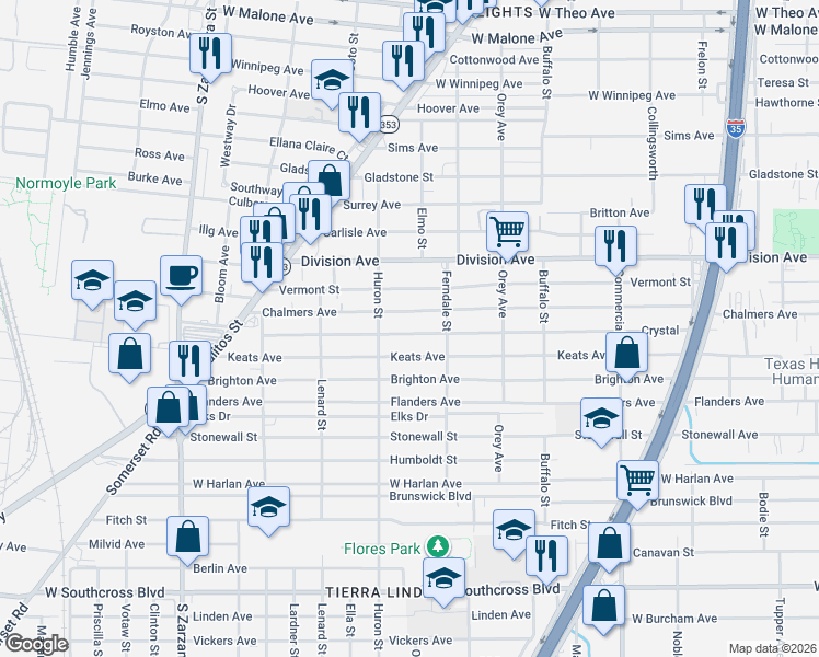 map of restaurants, bars, coffee shops, grocery stores, and more near 1237 Crystal in San Antonio