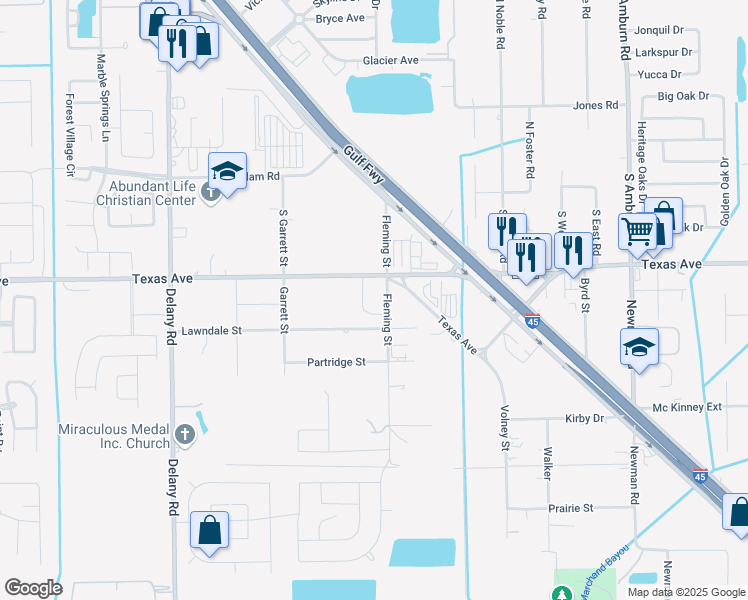 map of restaurants, bars, coffee shops, grocery stores, and more near 4905 Fleming Street in La Marque