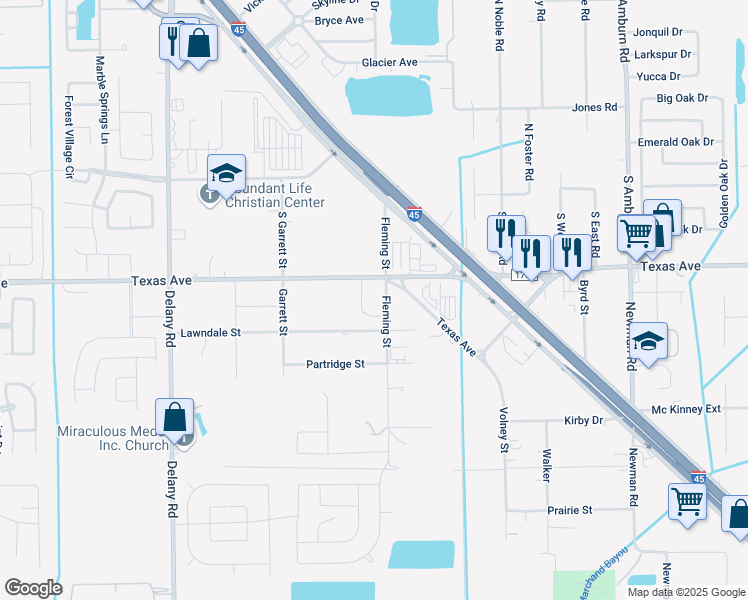 map of restaurants, bars, coffee shops, grocery stores, and more near 4905 Fleming Street in La Marque