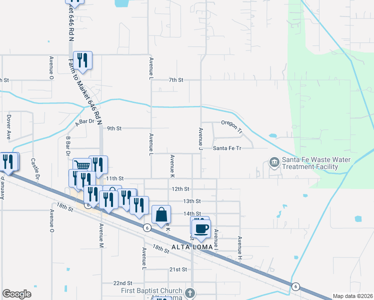 map of restaurants, bars, coffee shops, grocery stores, and more near 12002 10th Street in Santa Fe