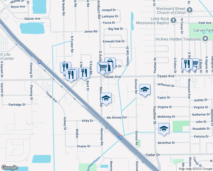 map of restaurants, bars, coffee shops, grocery stores, and more near 111 Bernice Street in La Marque