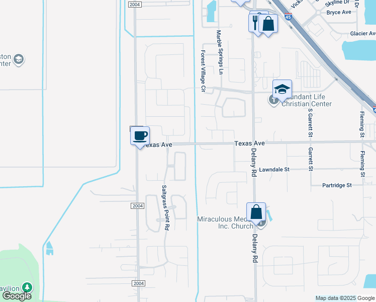 map of restaurants, bars, coffee shops, grocery stores, and more near 702 Silver Reef Lane in La Marque