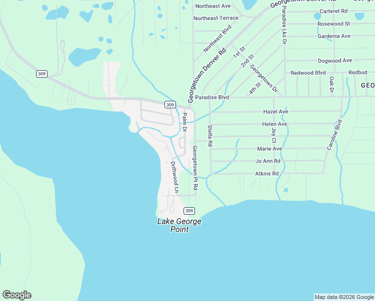 map of restaurants, bars, coffee shops, grocery stores, and more near 156 Palm Drive in Georgetown