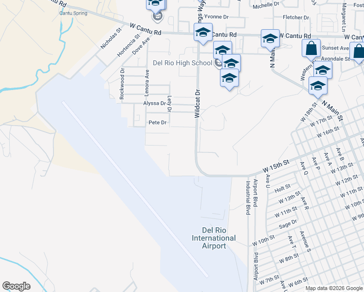 map of restaurants, bars, coffee shops, grocery stores, and more near 187 Wildcat Drive in Del Rio