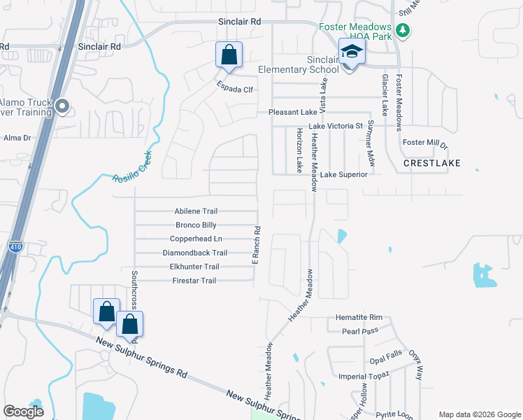 map of restaurants, bars, coffee shops, grocery stores, and more near 4706 East Ranch Road in San Antonio