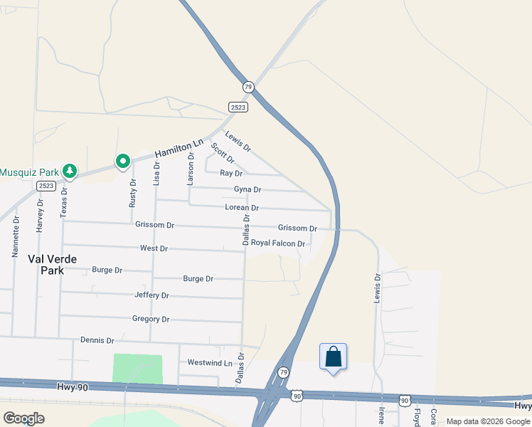 map of restaurants, bars, coffee shops, grocery stores, and more near 203 Lorean Drive in Del Rio