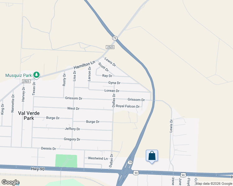 map of restaurants, bars, coffee shops, grocery stores, and more near 203 Lorean Drive in Del Rio