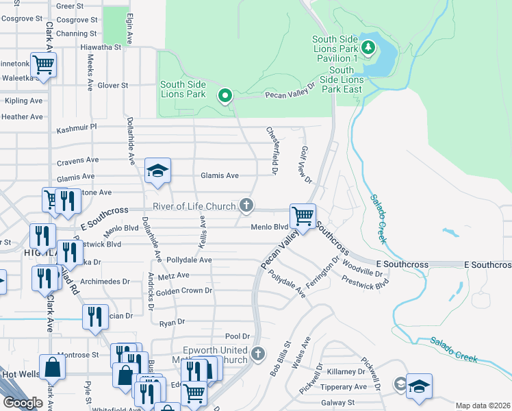 map of restaurants, bars, coffee shops, grocery stores, and more near 4700 Stringfellow Street in San Antonio