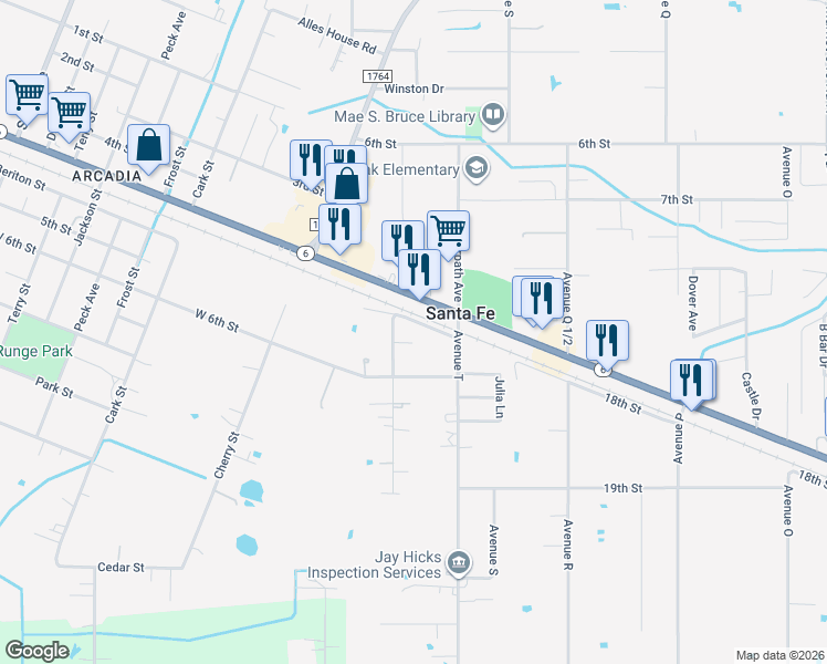 map of restaurants, bars, coffee shops, grocery stores, and more near 4333 Davis Hall Road in Santa Fe