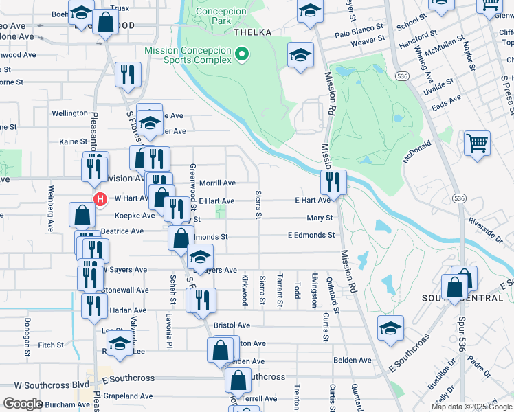map of restaurants, bars, coffee shops, grocery stores, and more near 319 Mary Street in San Antonio