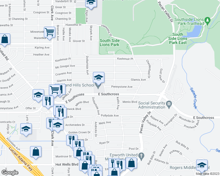 map of restaurants, bars, coffee shops, grocery stores, and more near 714 Pennystone Avenue in San Antonio