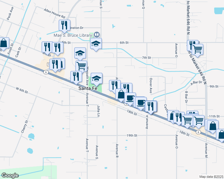 map of restaurants, bars, coffee shops, grocery stores, and more near 13215 9th Street in Santa Fe