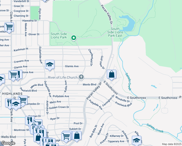 map of restaurants, bars, coffee shops, grocery stores, and more near 1014 Glamis Avenue in San Antonio