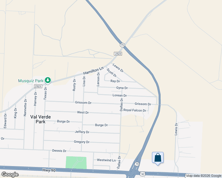 map of restaurants, bars, coffee shops, grocery stores, and more near 118-120 Gyna Drive in Del Rio