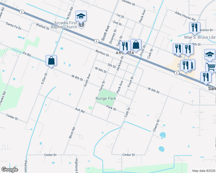 map of restaurants, bars, coffee shops, grocery stores, and more near 4514 Jackson Street in Santa Fe