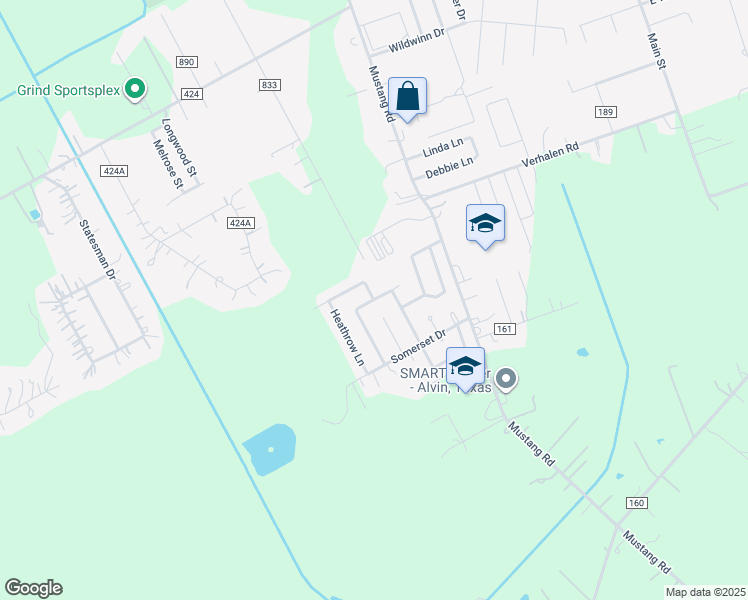 map of restaurants, bars, coffee shops, grocery stores, and more near 400 Dovedale Lane in Alvin
