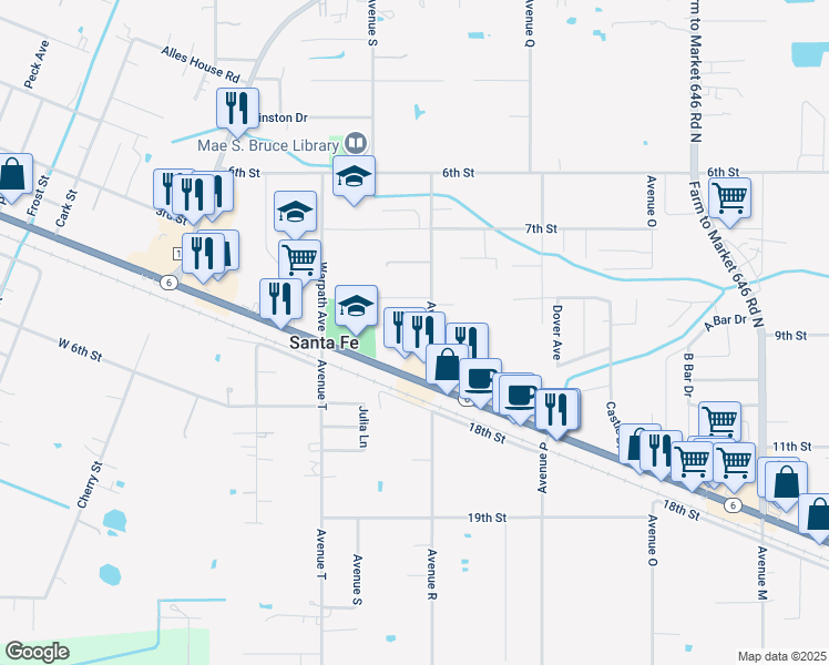 map of restaurants, bars, coffee shops, grocery stores, and more near 13215 9th Street in Santa Fe