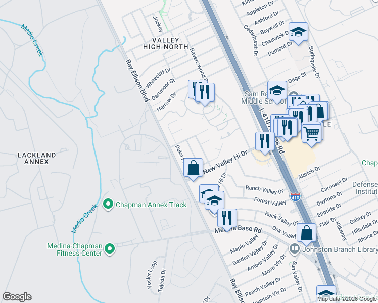 map of restaurants, bars, coffee shops, grocery stores, and more near 5323 Dannelly Field in San Antonio