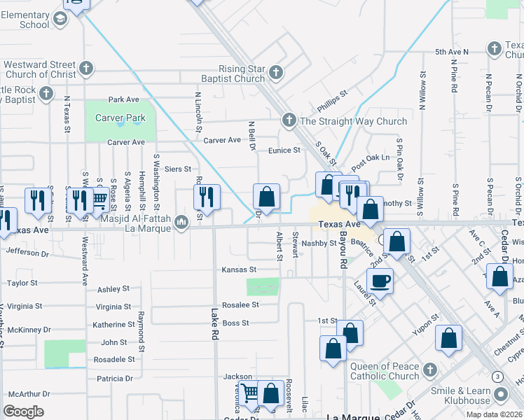map of restaurants, bars, coffee shops, grocery stores, and more near in Texas City