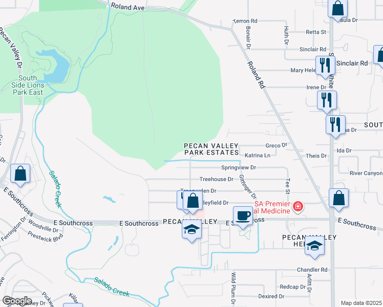 map of restaurants, bars, coffee shops, grocery stores, and more near 4111 Greco Drive in San Antonio