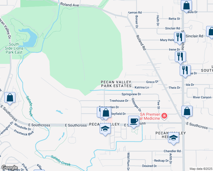 map of restaurants, bars, coffee shops, grocery stores, and more near 4111 Greco Drive in San Antonio