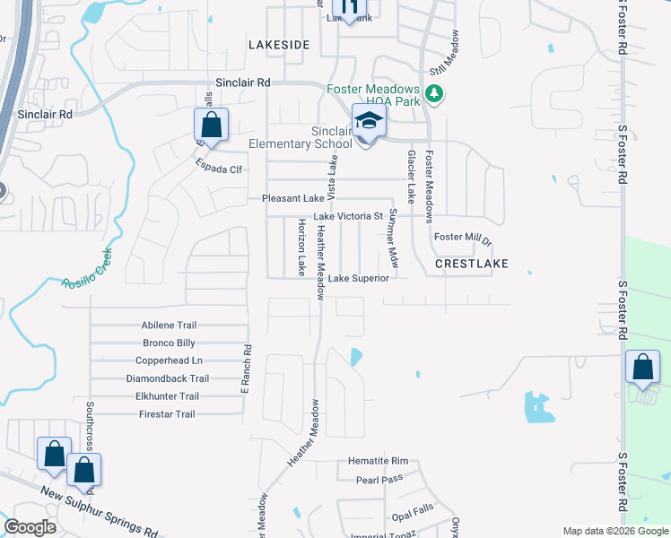 map of restaurants, bars, coffee shops, grocery stores, and more near 3547 Honey Meadow in San Antonio
