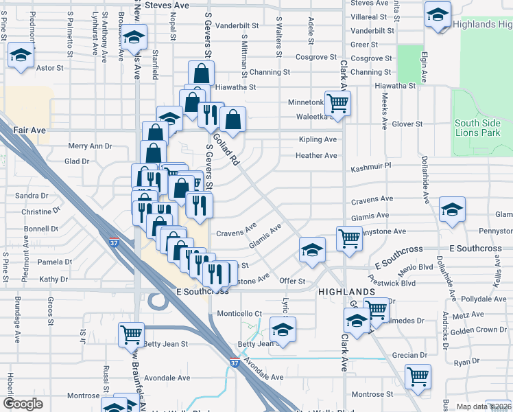 map of restaurants, bars, coffee shops, grocery stores, and more near 163 Mc Dougal Avenue in San Antonio