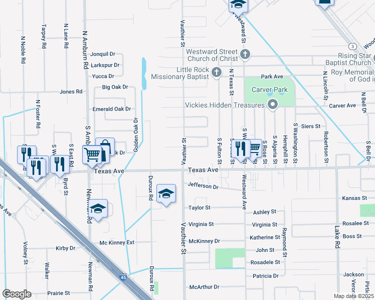 map of restaurants, bars, coffee shops, grocery stores, and more near 7310 Blue Jay Drive in Texas City