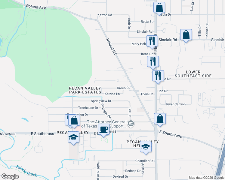 map of restaurants, bars, coffee shops, grocery stores, and more near 4315 Greco Drive in San Antonio
