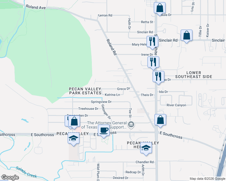 map of restaurants, bars, coffee shops, grocery stores, and more near 4315 Greco Drive in San Antonio