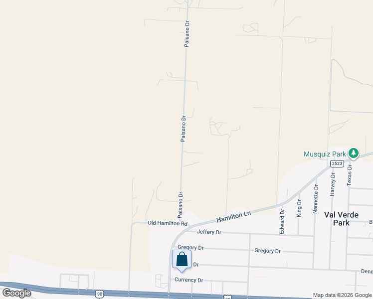 map of restaurants, bars, coffee shops, grocery stores, and more near 3026 Paisano Drive in Del Rio