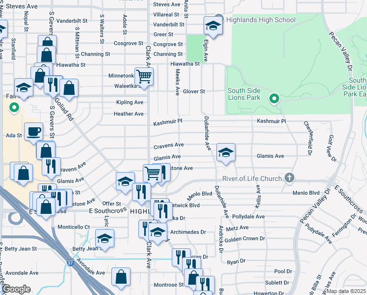 map of restaurants, bars, coffee shops, grocery stores, and more near 609 Cravens Avenue in San Antonio