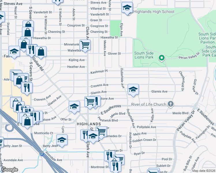 map of restaurants, bars, coffee shops, grocery stores, and more near 609 Cravens Avenue in San Antonio