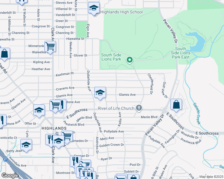 map of restaurants, bars, coffee shops, grocery stores, and more near 757 Cravens Avenue in San Antonio