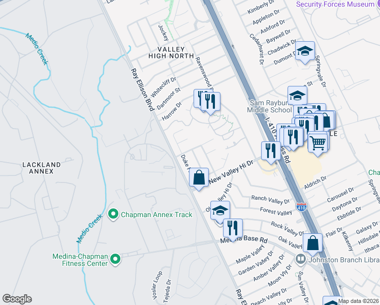 map of restaurants, bars, coffee shops, grocery stores, and more near 7931 Liberty Island in San Antonio
