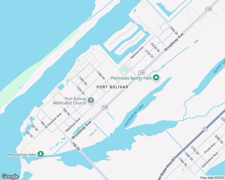 map of restaurants, bars, coffee shops, grocery stores, and more near in Bolivar Peninsula