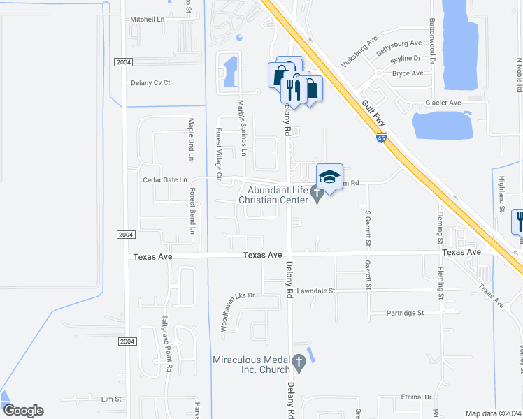 map of restaurants, bars, coffee shops, grocery stores, and more near Imperial Ridge Court in La Marque